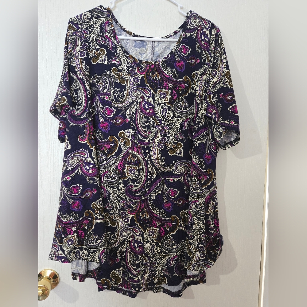3X Plus Latuza Paisley Print Women's Top Purple And Cream